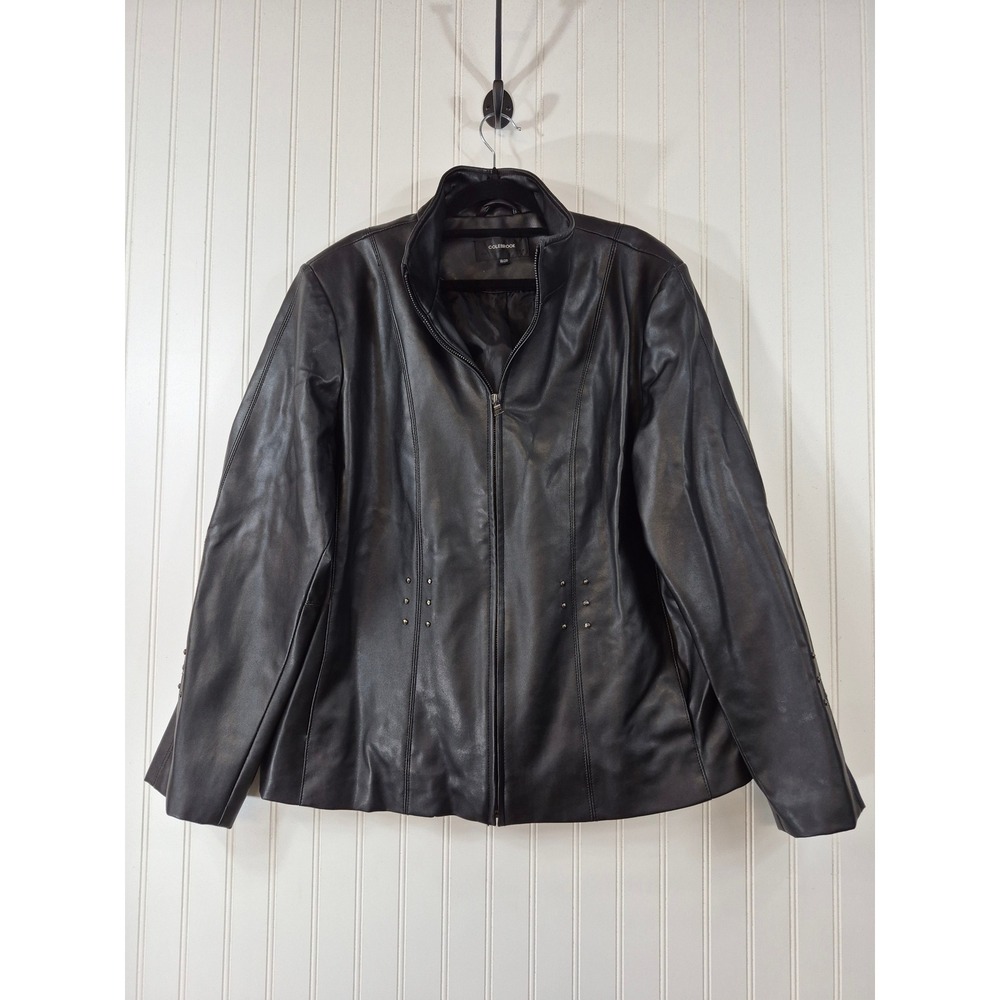 Colebrook Womens Faux Leather Jacket Black Studded Zip Front Size 18/20 Biker